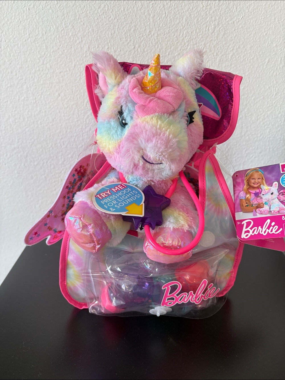 New With Tags Barbie Rainbow Plush Unicorn Doctor Set Backpack Toy - Pink